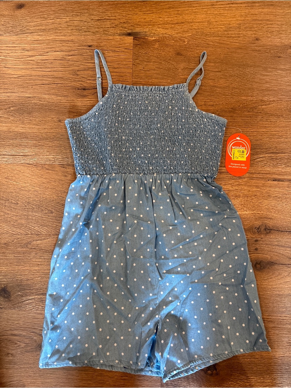 wonder nation Blue Polka Dot Smocked Romper